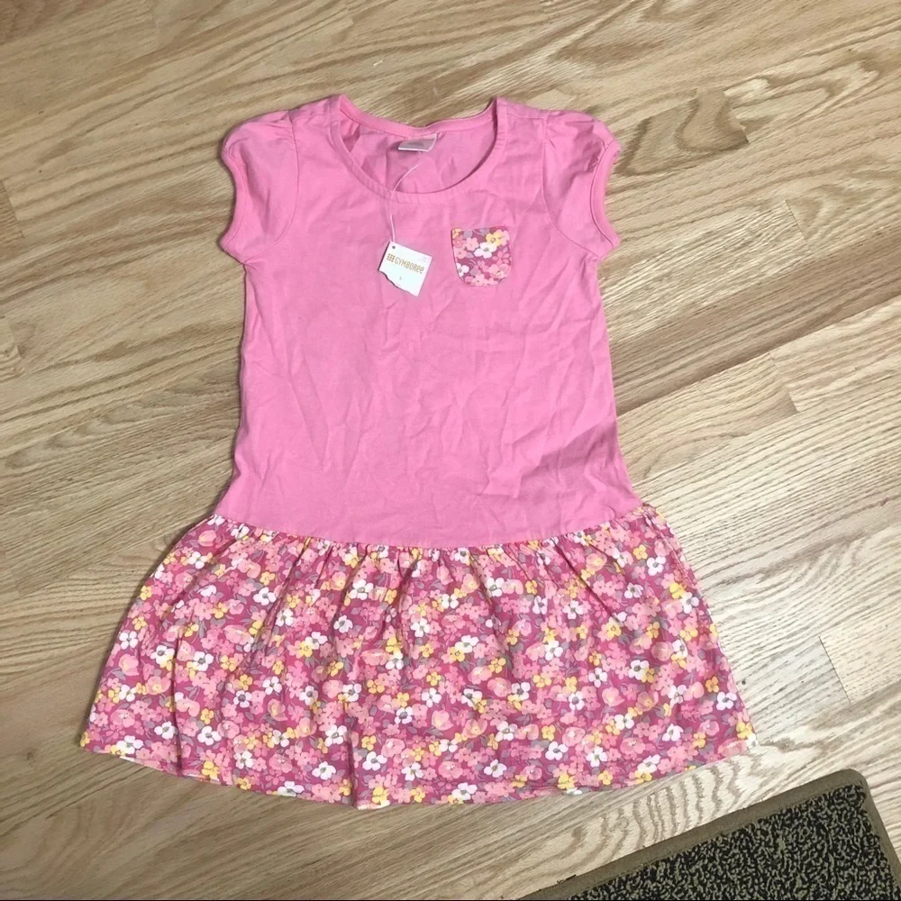 Gymboree Pink Floral Shirt Dress NWT Sz 5 Pocket